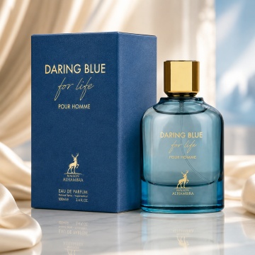 Parfum Arăbesc Daring Blue For Life Maison Alhambra 100 ml, Apă de Parfum Bărbați, Inspirat Light Blue Forever Dolce & Gabbana, Aromă Lemnos Acvatică Fresh cu Bergamotă, Grepfrut, Frunze de Violetă, Note Ozonice, Mosc, Paciuli și Vetiver