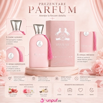 Parfum Arăbesc Delilah Maison Alhambra 100 ml, Apă de Parfum Damă, Inspirat Delina Parfums de Marly, Aromă Florală Feminină cu Lici, Rubarbă, Bergamotă, Nucșoară, Trandafir, Bujor, Mosc, Petalia, Vanilie, Cașmiran, Cedru, Tămâie și Vetiver - Img 3