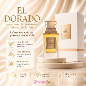 Parfum Arăbesc El Dorado Extract de Parfum 100 ml, Extrait de Parfum Bărbați, French Avenue, Inspirat Ganymede, Aromă Lemnos Ambrată Opulentă cu Bergamotă, Condimente Aurii, Șofran, Rășini, Lemn de Santal, Trandafir, Oud, Ambră, Piele și Vanilie - Img 3