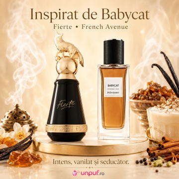 Parfum Arăbesc Fierte French Avenue 80 ml, Apă de Parfum Unisex, Damă și Bărbat, Inspirat Babycat, Aromă Oriental Condimentată cu Ambră, Condimente Calde, Vanilie, Fum, Acorduri Balsamice, Tutun, Note Lemnoase și Pudrate - Img 8
