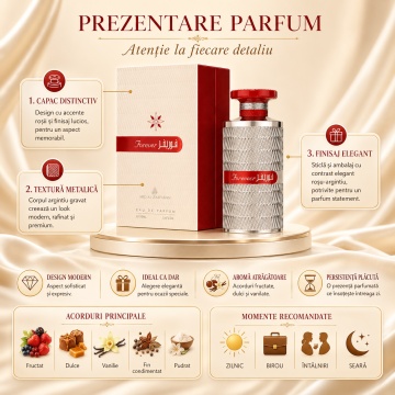 Parfum Arăbesc Forever Silver Ard Al Zaafaran 100 ml, Apă de Parfum Unisex Damă și Bărbat, Aromă Fresh Lemnoasă, Fructată, Dulce, Vanilată, Fin Condimentată și Rafinată, Inspirată de My Way - Img 3
