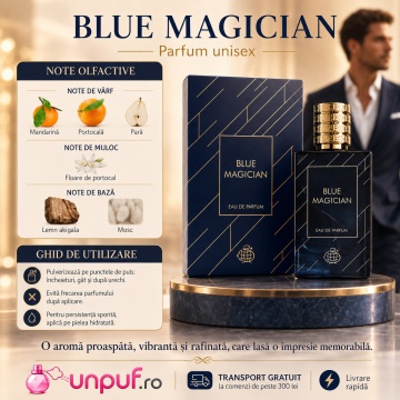 Parfum Arăbesc Fragrance World Blue Magician 100 ml, Apă de Parfum Unisex, Damă și Bărbat, Aromă Acvatic Proaspătă cu Note Marine, Bergamotă, Grepfrut, Lavandă, Note Ozonice, Salvie, Cedru, Ambroxan și Mosc - Img 9
