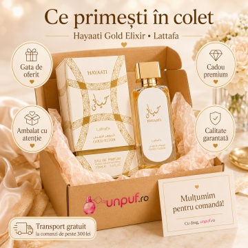 Parfum Arăbesc Hayaati Gold Elixir Lattafa 100 ml, Apă de Parfum Unisex, Aromă Oriental Vanilată cu Anason, Lemn de Santal, Ylang-Ylang, Cedru, Note Pudrate, Ambră și Vanilie - Img 4