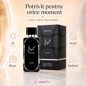 Parfum Arăbesc Hayaati Silver Lattafa 100 ml, Apă de Parfum Bărbat, Aromă Lemnos Aromatică cu Grepfrut, Măr, Scorțișoară, Paciuli, Mosc și Vanilie - Img 6