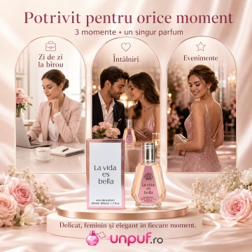 Parfum Arăbesc La Vida es Bella Fragrance World 50 ml, Apă de Parfum Damă, Aromă Floral Fructată Gourmand cu Coacăze Negre, Pară, Floare de Portocal, Iasomie, Iris, Patchouli, Boabe de Tonka, Pralină și Vanilie - Img 6