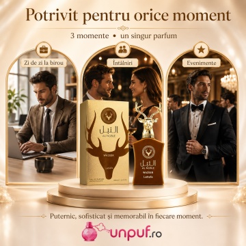 Parfum Arăbesc Lattafa Al Noble Wazeer 100 ml, Apă de Parfum Unisex, Aromă Lemnos Aromatică cu Bergamotă, Ienupăr, Mentă, Portocală, Ciocolată, Zmeură, Caramel, Iris, Pară, Ambră, Cedru, Santal, Mosc, Vanilie și Vetiver - Img 6