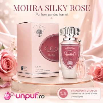 Parfum Arăbesc Lattafa Mohra Silky Rose 100 ml, Apă de Parfum Damă, Aromă Floral Orientală cu Trandafir, Iris, Mosc Alb și Note Fructate
