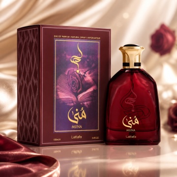Parfum Arăbesc Lattafa Muna 100 ml, Apă de Parfum Unisex, Aromă Fresh Florală cu Căpșune, Pepene Verde, Trandafir și Mosc