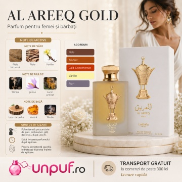 Parfum Arăbesc Lattafa Pride Al Areeq Gold 100 ml, Apă de Parfum Unisex, Aromă Orientală Ambrată cu Piele, Șofran, Vanilie, Tămâie și Lemn Ambrat - Img 5