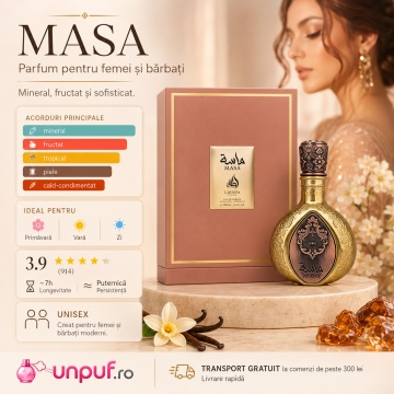 Parfum Arăbesc Lattafa Pride Masa 100 ml, Apă de Parfum Unisex, Aromă Oriental Aromatică cu Lămâie, Mango, Șofran, Ghimbir, Chihlimbar și Piele - Img 7