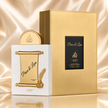 Parfum Arăbesc Lattafa Pride Peace & Love 100 ml, Apă de Parfum Damă, Aromă Elegantă Catifelată cu Bergamotă, Coacăze Negre, Migdală, Heliotrop, Vanilie și Lemn de Santal