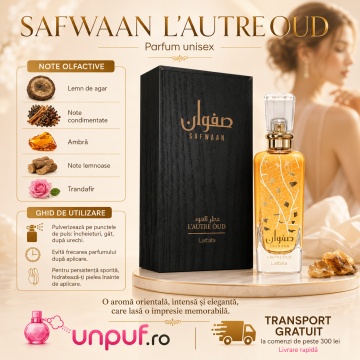 Parfum Arăbesc Lattafa Safwaan L’Autre Oud 100 ml, Apă de Parfum Bărbat, Aromă Orientală Intensă cu Oud, Ambră, Trandafir, Note Lemnoase și Note Condimentate - Img 9