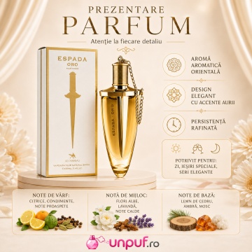 Parfum Arăbesc Le Chameau Espada Oro EDP 100 ml Bărbat, Aromă Aromatic Orientală cu Citrice, Condimente, Flori Albe, Lavandă, Lemn de Cedru, Ambră și Mosc - Img 9