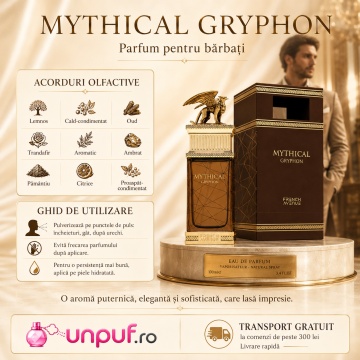 Parfum Arăbesc Mythical Gryphon French Avenue EDP 100 ml Bărbat, Inspirat Ombre Nomade, Aromă Lemnos Ambrată Mitică cu Bergamotă, Piper Negru, Șofran, Patchouli, Cedru, Tămâie, Oud, Ambră, Mosc și Piele - Img 9