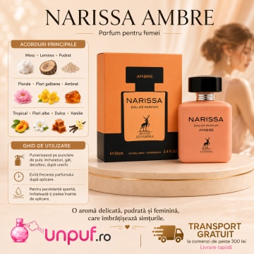 Parfum Arăbesc Narissa Ambre Maison Alhambra EDP 100 ml Damă, Inspirat Narciso Ambrée, Aromă Oriental Florală cu Flori Albe, Ylang-Ylang, Ambră, Mosc, Cashmeran, Cedru și Vanilie - Img 9
