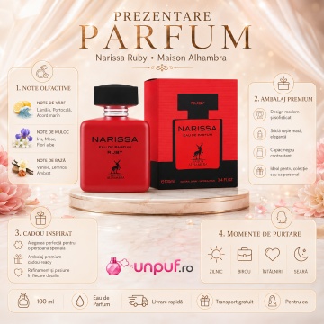Parfum Arăbesc Narissa Ruby Maison Alhambra EDP 100 ml Damă, Inspirat Narciso Rouge, Aromă Lemnos Floral Mosc cu Mosc, Stânjenel, Trandafir, Cedru, Floare de Portocal, Tuberoză, Tonka, Santal, Vanilie și Vetiver - Img 9