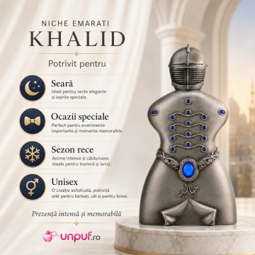 Parfum Arăbesc Niche Emarati Khalid Lattafa EDP 80 ml Unisex, Inspirat Falcon Leather, Aromă Pielată Orientală cu Șofran, Labdanum, Piele, Mesteacăn, Cade, Patchouli, Benzoin, Oud și Balsam de Tolu - Img 9