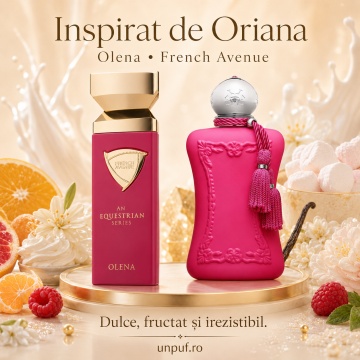Parfum Arăbesc Olena An Equestrian Series French Avenue EDP 100 ml Damă, Inspirat Oriana, Aromă Floral Fructat Gourmand cu Grapefruit, Bergamotă, Mandarină, Coacăze Negre, Zmeură, Floare de Portocal, Frișcă, Marshmallow, Ambretă și Mosc - Img 8