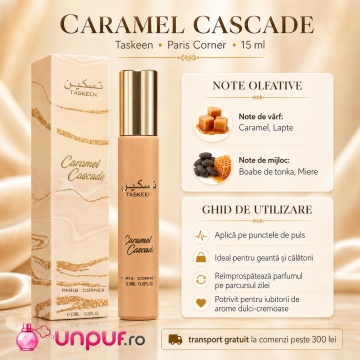 Parfum Arăbesc Taskeen Caramel Cascade Paris Corner 15 ml, Apă de Parfum Unisex, Damă, Bărbat, Aromă Gurmandă cu Caramel, Lapte, Miere, Tonka și Vanilie, Inspirat Bianco Latte - Img 9