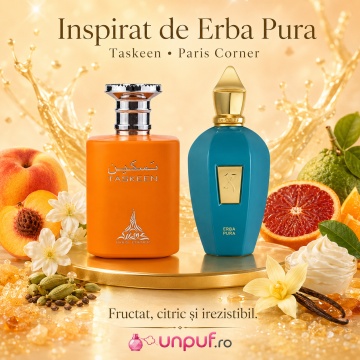 Parfum Arăbesc Taskeen Paris Corner 100 ml, Apă de Parfum Unisex, Damă, Bărbat, Aromă Fructat Gurmandă, Citrice, Piersică, Caramel și Vanilie, Inspirat Erba Pura - Img 8