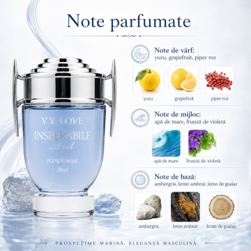 Parfum Bărbat V.V. Love Insuperabile Azul Eau de Toilette 30 ml, Inspirat din Invictus Aqua Rabanne, Aromă Fresh Marină și Acvatică - Img 4