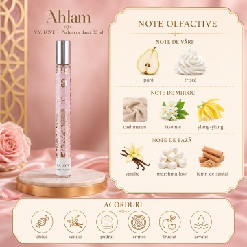 Parfum Damă Arăbesc Ahlam 35 ml V.V. Love, Apă de Toaletă, Inspirat de Khair Confection Paris Corner, Aromă Dulce Vanilată cu Pară, Frișcă, Iasomie, Ylang-Ylang, Marshmallow și Lemn de Santal - Img 7