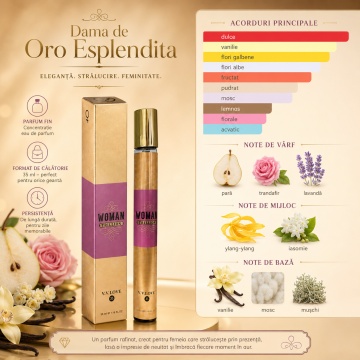 Parfum Damă Dama de Oro Esplendida 35 ml V.V. Love, Inspirat de Million Gold For Her Rabanne, Aromă Dulce Florală cu Pară, Trandafir, Lavandă, Ylang Ylang, Iasomie, Vanilie, Mosc și Mușchi - Img 3
