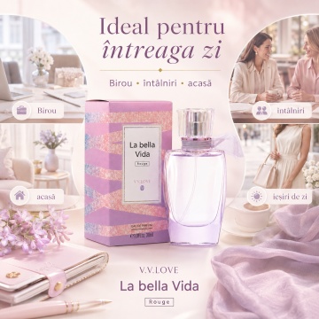 Parfum Damă V.V. Love La Bella Vida Rouge Eau de Parfum 30 ml, Inspirat din La Vie Est Belle Lancôme, Aromă Dulce, Florală și Elegantă - Img 7
