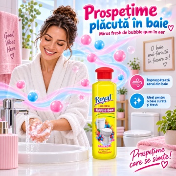 Parfum Superconcentrat WC Royal Air Fresh Bubble Gum, Parfum Ambiental Intens cu Aromă Dulce, cu Picurător, Fabricat în România, 250 ml - Img 4