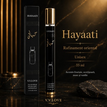 Parfum Unisex Arăbesc Hayaati 35 ml V.V. Love, Apă de Parfum, Inspirat de Hayaati Lattafa, Aromă Fructată Cald Condimentată cu Măr, Bergamotă, Scorțișoară, Note Lemnoase, Mosc și Vanilie - Img 6