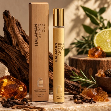Parfum unisex Halaman Amber Oud V.V. Love, Apa de Parfum, 35 ml, aroma lemnoasa ambrata aromatica, rozmarin, cedru, bergamota, lamaie, condimente, lemn de guaiac, ambra, rasini si mosc