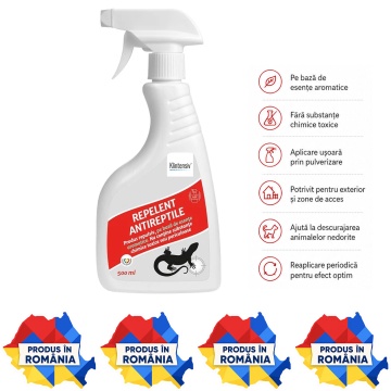 Repelent natural anti reptile și șerpi, soluție profesională 100% naturală, non-toxică, barieră olfactivă pentru curți, grădini, ferme, depozite și campinguri, 500 ml, 4x Stickere