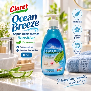 Săpun Lichid Cremos Cloret Ocean Breeze Sensitive cu Pompiță – 500 ml - Img 4