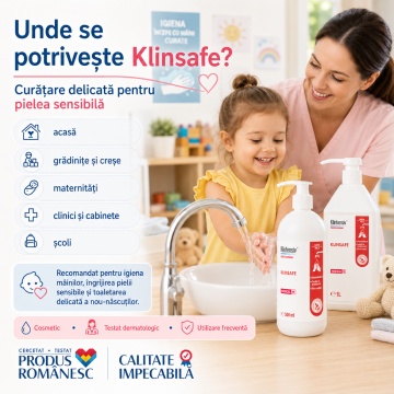 Săpun lichid profesional Klintensiv KlinSafe, formulă blândă pentru piele sensibilă, testat dermatologic, fără SLES și parabeni, pentru spitale, clinici, grădinițe și uz frecvent, 1 L, 4x Stickere - Img 4