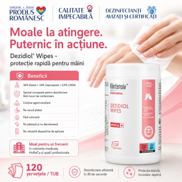Servețele dezinfectante mâini Dezidiol Wipes Klintensiv Professional, cu 36% etanol, 24% izopropanol și 0,5% clorhexidină, bactericide, levuricide, virucide și micobactericide, fără clătire, tub 120 buc, 4x Stickere - Img 6