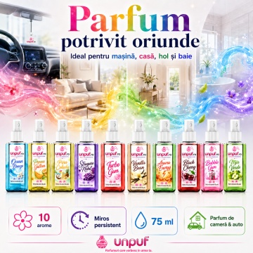 Set 3 Odorizante auto si casa Unpuf, Arome Mar Verde Strugure Nobil Vanilla Bean, cu pulverizator, improspatare aer si parfum de durata, 3x75 ml - Img 3