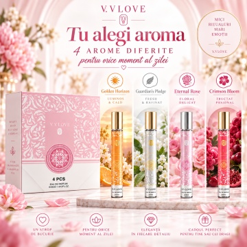 Set 4 Parfumuri V.V. Love 35 ml, Golden Horizon, Guardian's Pledge, Eternal Rose, Crimson Bloom, set cadou, pentru Femei - Img 2