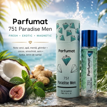 Set Apa de parfum Parfumat 751 Paradise Men, Barbat, 35 ml si Gentuta cosmetice - Img 4