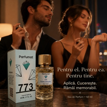 Set Apa de parfum Parfumat 773 Tonka Dreams, Unisex, 50 ml si Gentuta cosmetice - Img 4
