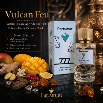 Set Apa de parfum Parfumat 777 Vulcan Feu, Unisex, 50 ml si Gentuta cosmetice - Img 6