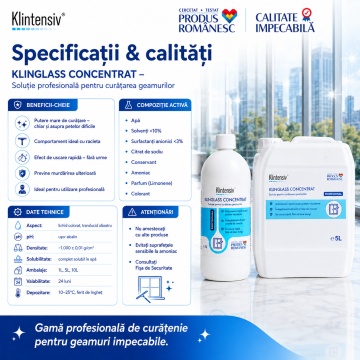 Soluție curățare geamuri Klintensiv Klinglass Concentrat, detergent profesional concentrat pentru sticlă, vitrine, ferestre, oglinzi și suprafețe lucioase, uscare rapidă, fără urme, 1 L, 4x Stickere - Img 6