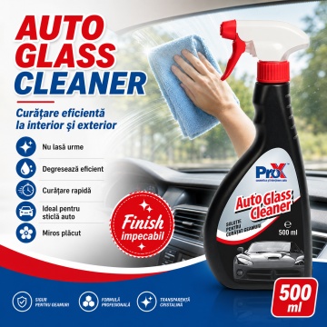 Soluție curățat geamuri auto PRO X Auto Glass Cleaner, pentru sticlă, parbriz și oglinzi, curățare și degresare interior/exterior, miros plăcut, fără urme, 500 ml, 4x Stickere - Img 4