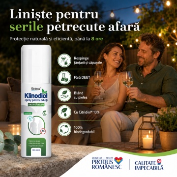 Spray anti țânțari adulți Klinodiol, repelent natural fără DEET, cu Citridiol 13%, protecție până la 8 ore împotriva țânțarilor și căpușelor, testat dermatologic, biodegradabil, 100 ml, 4x Stickere - Img 5