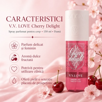 Spray Parfumat pentru Corp V.V. Love Cherry Delight, 150 ml, Damă, Aromă Dulce Fructată de Cireșe - Img 3