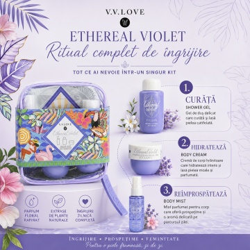 Travel Kit V.V. Love Ethereal Violet, Set Damă cu Body Mist 40 ml, Shower Gel 90 ml și Body Cream 50 ml (Copy 1) - Img 5