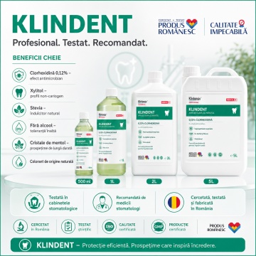 Apă de gură KLINDENT fără alcool, cu clorhexidină 0,12%, xylitol, stevia și mentol, igienă orală profesională, produs românesc testat în cabinete stomatologice, 500 ml, 4x Stickere - Img 6