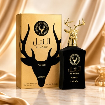 arfum Arăbesc Lattafa Al Noble Ameer 100 ml, Apă de Parfum Unisex, Aromă Lemnos Aromatică cu Măr, Piper Roz, Rozmarin, Labdanum, Oud, Paciuli și Vetiver