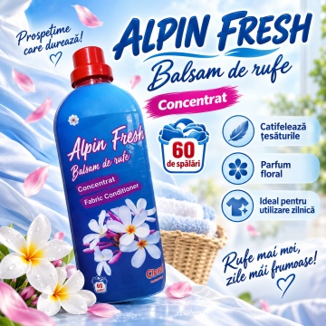 Balsam de Rufe Concentrat Cloret Alpin Fresh, Fabric Conditioner, 60 Spălări, Prospetime Alpina, Fabricat în România, 1.5L - Img 6