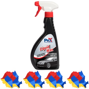 Ceară auto lichidă PRO X Liquid Wax, soluție pentru luciu intens și protecție caroserie, efect hidrofob, protecție UV, aplicare pe suprafețe umede, 500 ml, 4x Stickere