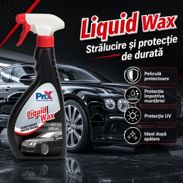 Ceară auto lichidă PRO X Liquid Wax, soluție pentru luciu intens și protecție caroserie, efect hidrofob, protecție UV, aplicare pe suprafețe umede, 500 ml, 4x Stickere - Img 6